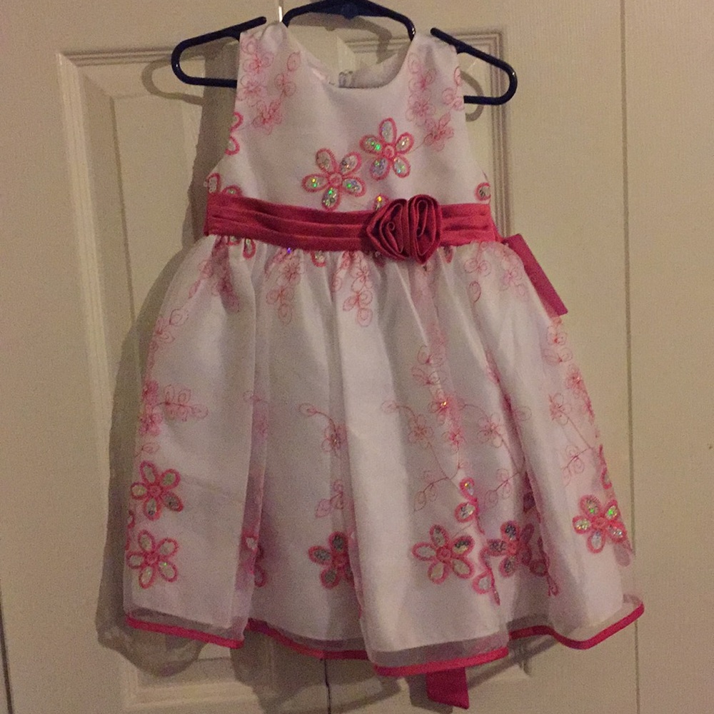 Pink and white dress with prints. Size 2t